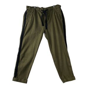 Lucky Brand Pant Women’s Large Green Drawstring Waist Pockets Cuffed Linen Blend